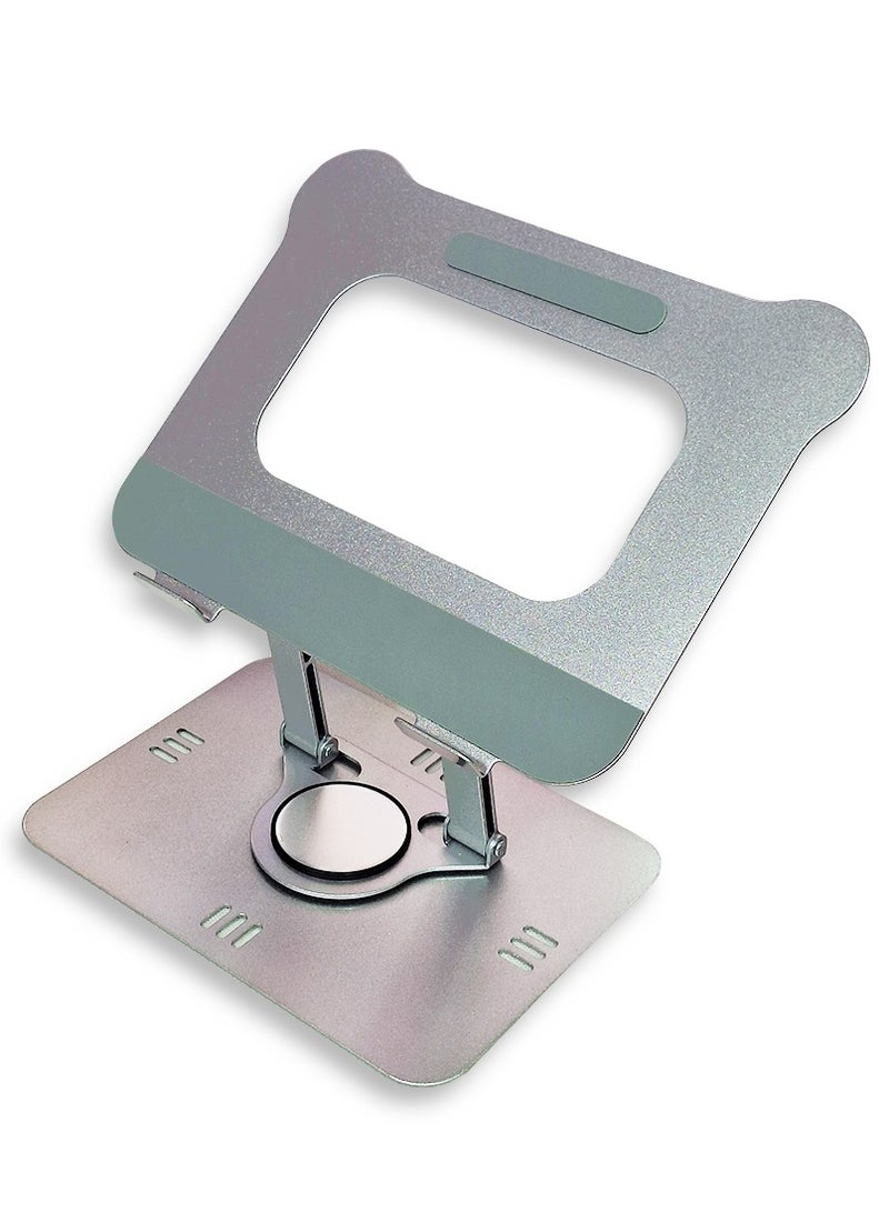 Laptop Large Tablet Stand Universal Carbon Steel L008 , Alloy 360 Degree Rotating Tablet Holder with High Stability Strong Load Bearing Desktop Stand for Laptops , Tablets and Phones - Silver - Image 2