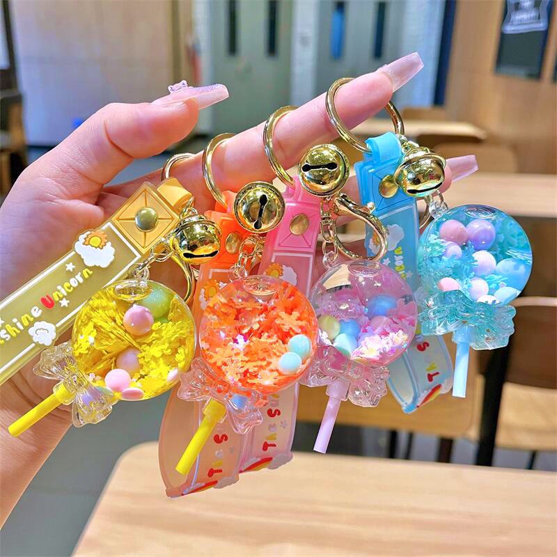 Cartoon Oil Flowing Sand Bottle Acrylic Keychain Car Keychain Pendant Key Chain Pendant Small Gifts - Image 2