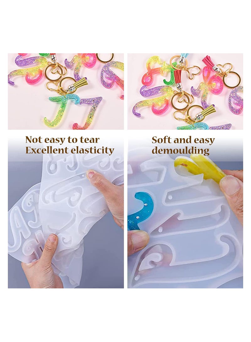 SOLARAE Large Alphabet Mold for Resin, Reversed Resin Keychain Letter Molds with Hole, Alphabet Molds for Resin with 30 Jump Rings, 30 Key Rings, Resin Silicone Mold for for Keychain Making - Image 5