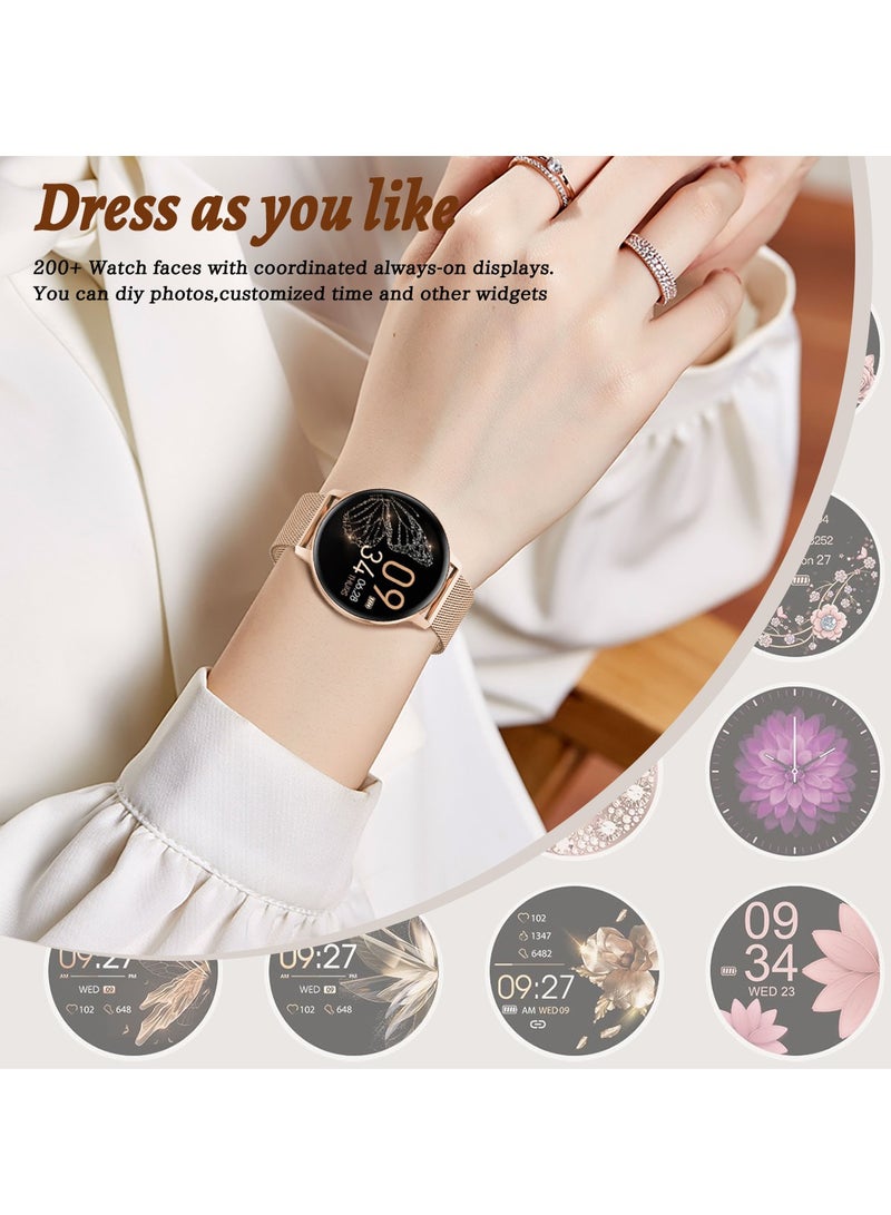 لييج ساعة ذكية أنيقة للنساء، شاشة لمس كاملة 1.39 بوصة IPS، اتصال لاسلكي، مقاومة للماء IP67، متتبع رياضي، ساعات ذكية لمراقبة الصحة، مناسبة للسيدات، حزام سيليكون وردي وشبكي وردي - Image 2