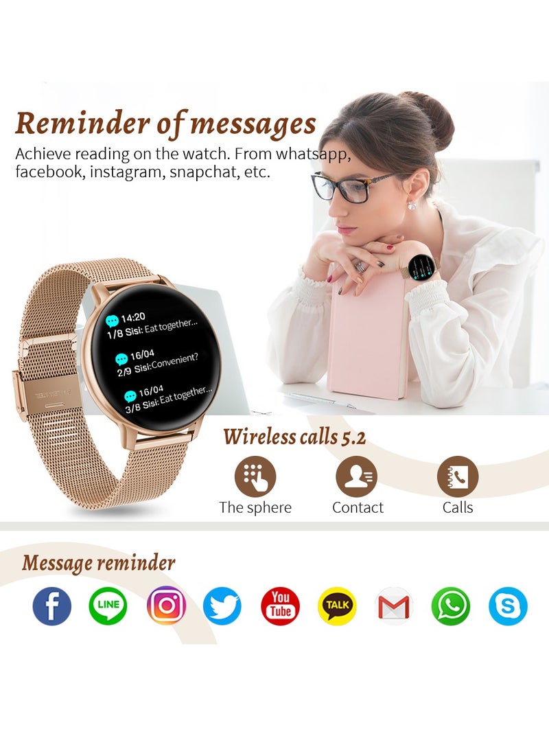 لييج ساعة ذكية أنيقة للنساء، شاشة لمس كاملة 1.39 بوصة IPS، اتصال لاسلكي، مقاومة للماء IP67، متتبع رياضي، ساعات ذكية لمراقبة الصحة، مناسبة للسيدات، حزام سيليكون وردي وشبكي وردي - Image 4