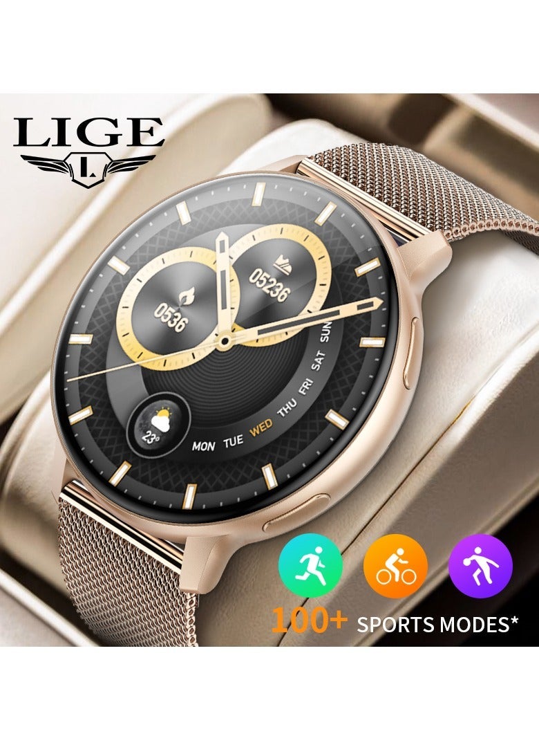 LIGE Elegant Smart watch for Women,1.39 Inch IPS Full Touch Screen Wireless Calling, IP67 Waterproof, Sports Tracker, Health Monitoring Smart Watches,Suitable for Ladies , Silicone Pink & Mesh Pink Strap - Image 2
