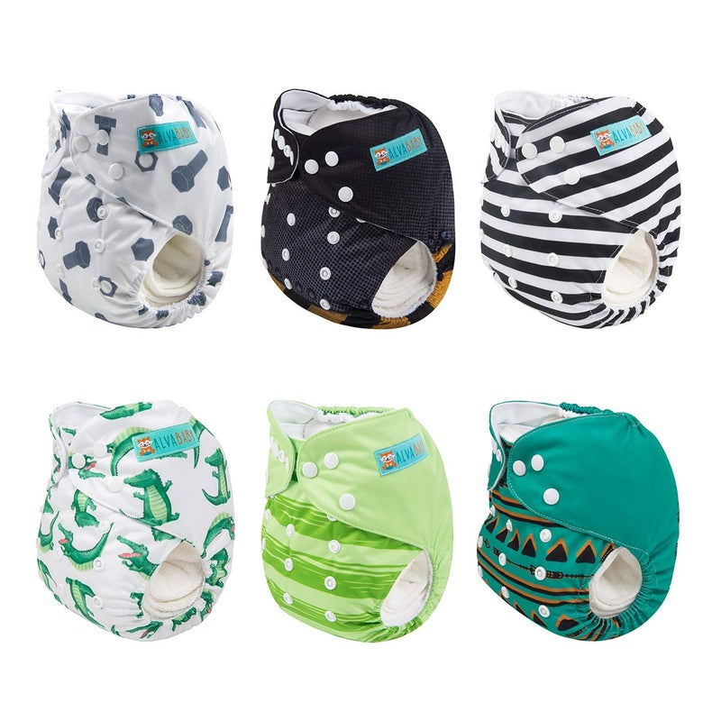 ALVABABY 6 Pack with 12 Inserts Baby Diaper Pocket Cloth Diapers Reusable Washable Adjustable for Baby Boys and Girls 6DM35 - Image 2