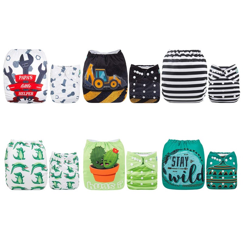 ALVABABY 6 Pack with 12 Inserts Baby Diaper Pocket Cloth Diapers Reusable Washable Adjustable for Baby Boys and Girls 6DM35 - Image 1