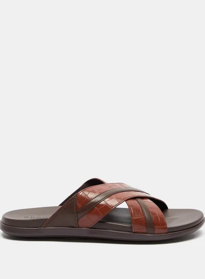 DUCHINI Men's Animal Print Slip-On Cross Strap Sandals