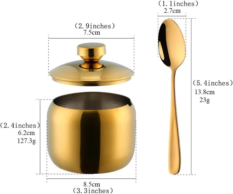 TUPMFG 3-Piece Seasoning Box with Spoon and Lid 304 Stainless Steel Condiment Canisters Pots Seasoning Jars for Spice Salt Sugar-Gold - Image 2