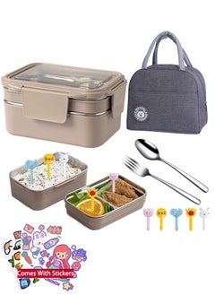 VUCATIN 2- Layer Lunch Box Adults Insulated Bento Lunch Box with Tableware  Bag Lunch Box Cutlery Spoon Fork for Kids Microwave Food Safe Bento Boxes Leakproof Allow Dishwasher  - Image 1