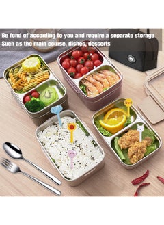 VUCATIN 2- Layer Lunch Box Adults Insulated Bento Lunch Box with Tableware  Bag Lunch Box Cutlery Spoon Fork for Kids Microwave Food Safe Bento Boxes Leakproof Allow Dishwasher  - Image 5