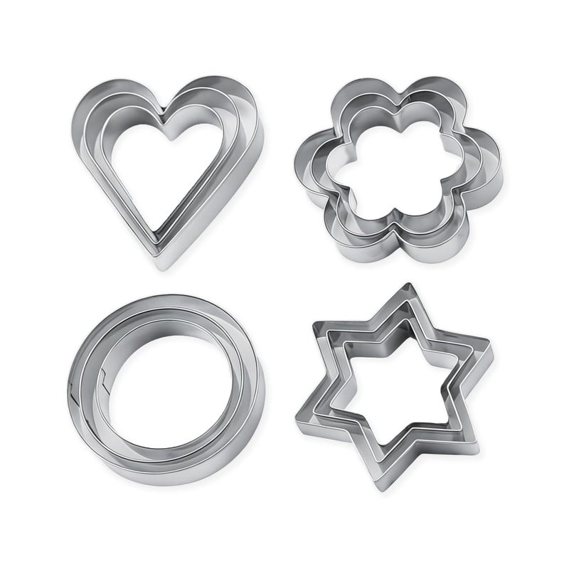 DIPZO 12PCS Cookie Cutter Set, Stainless Steel Biscuit Cutters with Star, Heart, Round, Flower Shapes for Baking Pastry, Kitchen Baking Valentine's Day & Christmas - Image 1