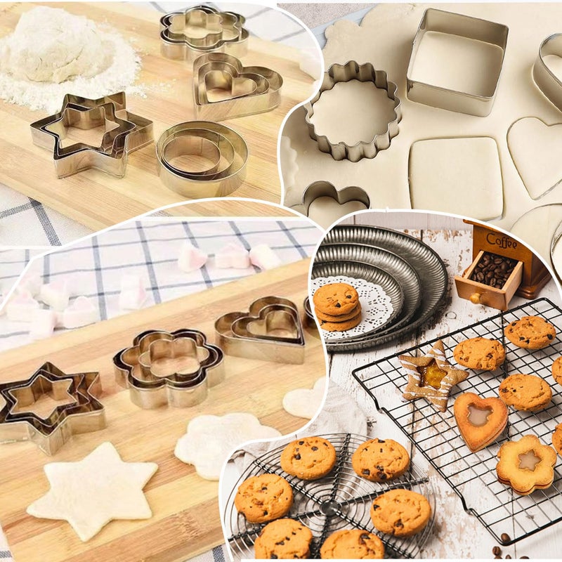 DIPZO 12PCS Cookie Cutter Set, Stainless Steel Biscuit Cutters with Star, Heart, Round, Flower Shapes for Baking Pastry, Kitchen Baking Valentine's Day & Christmas - Image 4