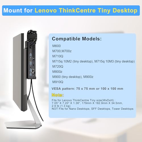 Varghesyla Mini PC Mount for Lenovo ThinkCentre Mounting Bracket Wall VESA and Under Desk Mount for Lenovo ThinkCentre Tiny Desktops M600 M700 M710Q M715q M720Q M800z M900 M910Q Mini Desktop Bracket - Image 3