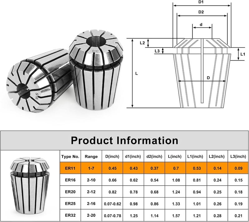 SILIVN 14pcs ER20 Spring Collet Set for CNC Engraving Machine and Milling Lathe Tool Workholding Engraving Collets (1/16",3/32",1/8",5/32",3/16",7/32",1/4",9/32",5/16",11/32",3/8",13/32",7/16",1/2") - Image 4