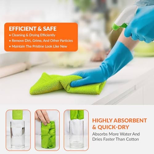 Tukzer Multi-Purpose Microfiber Cloths for Home Kitchen| Ultra-Soft Highly Absorbent Lint & Streak-Free Reusable Cleaning Wash Cloth for Glass, Dish, Steel, Window (Orange-Green| 2 Pcs 25 X 25 cms) - Image 4