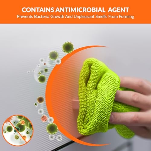 Tukzer Multi-Purpose Microfiber Cloths for Home Kitchen| Ultra-Soft Highly Absorbent Lint & Streak-Free Reusable Cleaning Wash Cloth for Glass, Dish, Steel, Window (Orange-Green| 2 Pcs 25 X 25 cms) - Image 5