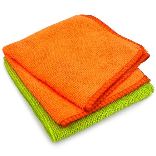Tukzer Multi-Purpose Microfiber Cloths for Home Kitchen| Ultra-Soft Highly Absorbent Lint & Streak-Free Reusable Cleaning Wash Cloth for Glass, Dish, Steel, Window (Orange-Green| 2 Pcs 25 X 25 cms) - Image 1