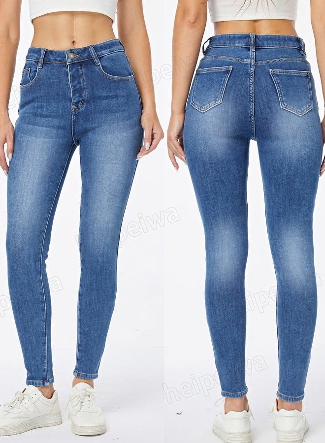 heipeiwa Womens Winter Jeans Thick Skinny Pants Fleece Lined Slim Stretch Warm Jeggings, Blue 017light, L - Image 3
