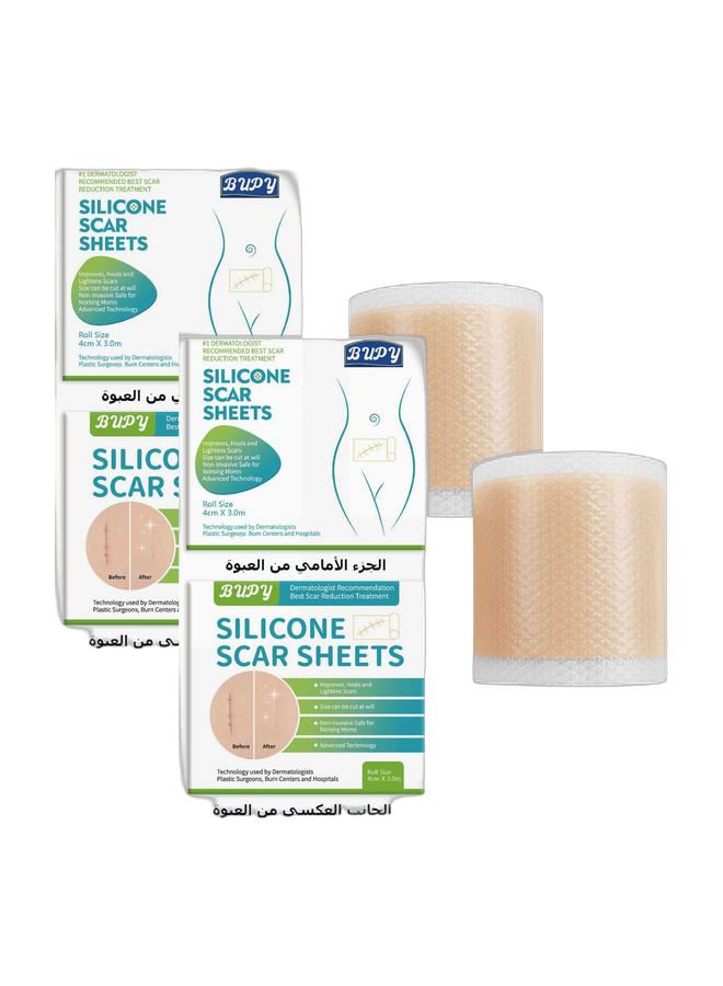 بوبي قطعتان من ملصقات الندبات السيليكونية، ملصق ندبة باهتة، 4 سم × 3 م، إزالة ندبات التجميل بكفاءة، شريط لاصق ذاتي لإصلاح حروق حب الشباب، جل سيليكون ناعم - Image 1