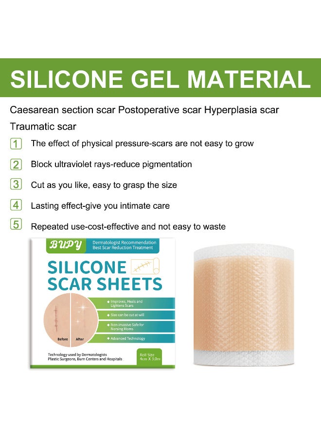 بوبي قطعتان من ملصقات الندبات السيليكونية، ملصق ندبة باهتة، 4 سم × 3 م، إزالة ندبات التجميل بكفاءة، شريط لاصق ذاتي لإصلاح حروق حب الشباب، جل سيليكون ناعم - Image 2