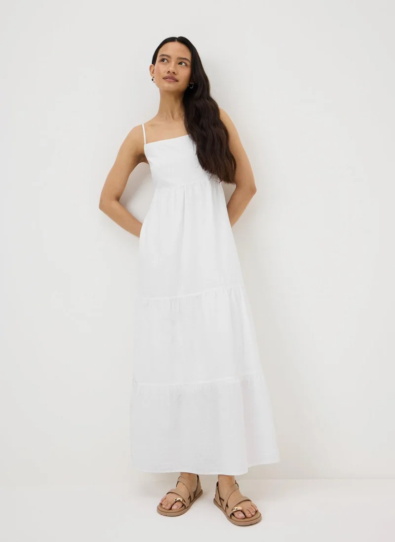 White Seersucker Cami Maxi Dress