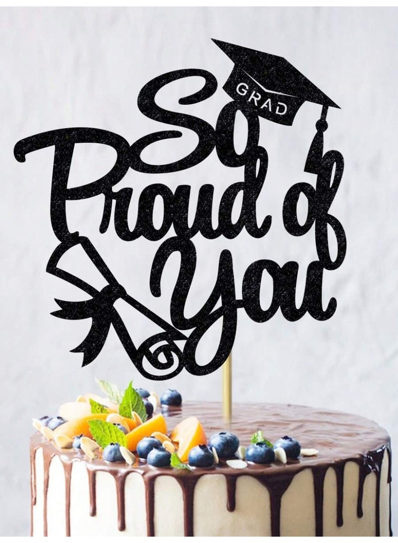 تغريسة كيك تخرج زينة كيك تخرج بعبارة Proud of You مع قبعة التخرج وشهادة لتزيين كيك حفلات التخرج - Image 3