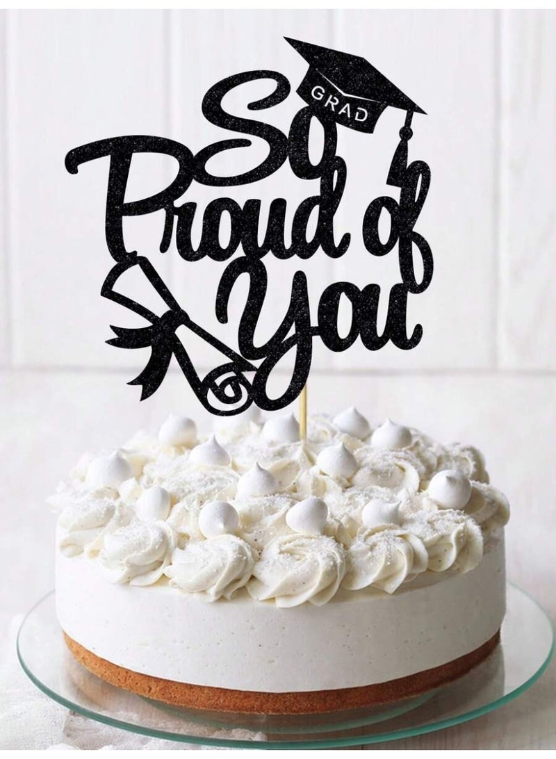 تغريسة كيك تخرج زينة كيك تخرج بعبارة Proud of You مع قبعة التخرج وشهادة لتزيين كيك حفلات التخرج - Image 1