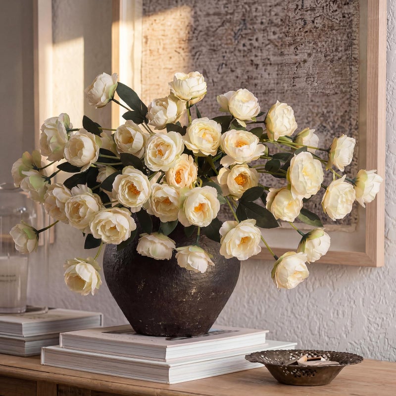 Craftsatin 6 Pack 32" Artificial Peonies Flowers for Vase(Vase Not Included)-6 Stems Faux Peony with 42 Silk Heads, Fake Long Stem Flowers for DIY Bouquets Wedding Centerpieces Home Decor(Beige) - Image 5