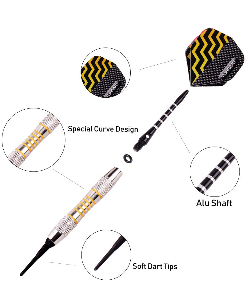 Turnart Darts Plastic Tip - Professional Soft Tip Darts Set for Electronic Dartboard 9 Pcs 18 Grams with 50 Extra Tip 9 Shafts 27 Flights Tool Kit Flight Protectors and Gift Case (Color) - Image 5