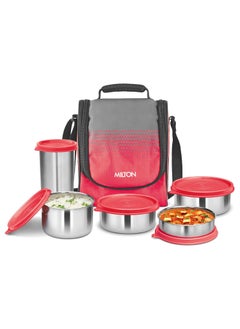 Milton MILTON Tasty 4 Stainless Steel Lunch Box With 4 Containers, (1-200 ml, 2-320 ml Each, 1-500 ml) and 1 Tumbler, 530 ml, Red  - Image 1