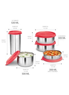 Milton MILTON Tasty 4 Stainless Steel Lunch Box With 4 Containers, (1-200 ml, 2-320 ml Each, 1-500 ml) and 1 Tumbler, 530 ml, Red  - Image 5