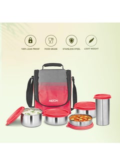 Milton MILTON Tasty 4 Stainless Steel Lunch Box With 4 Containers, (1-200 ml, 2-320 ml Each, 1-500 ml) and 1 Tumbler, 530 ml, Red  - Image 2