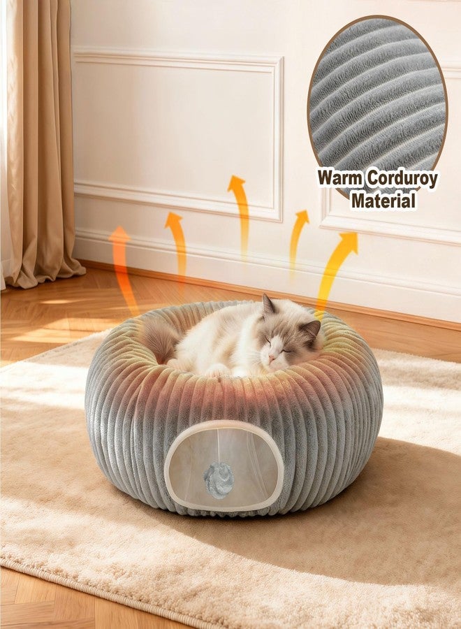 MOYMO Cat Tunnel Bed for Indoor Cats, Peekaboo Cat Cave Bed,Soft Cat Donut Tunnel for Kitten Large Cats, Cat Tunnel Christmas Tree Skirt, Grey - Image 4