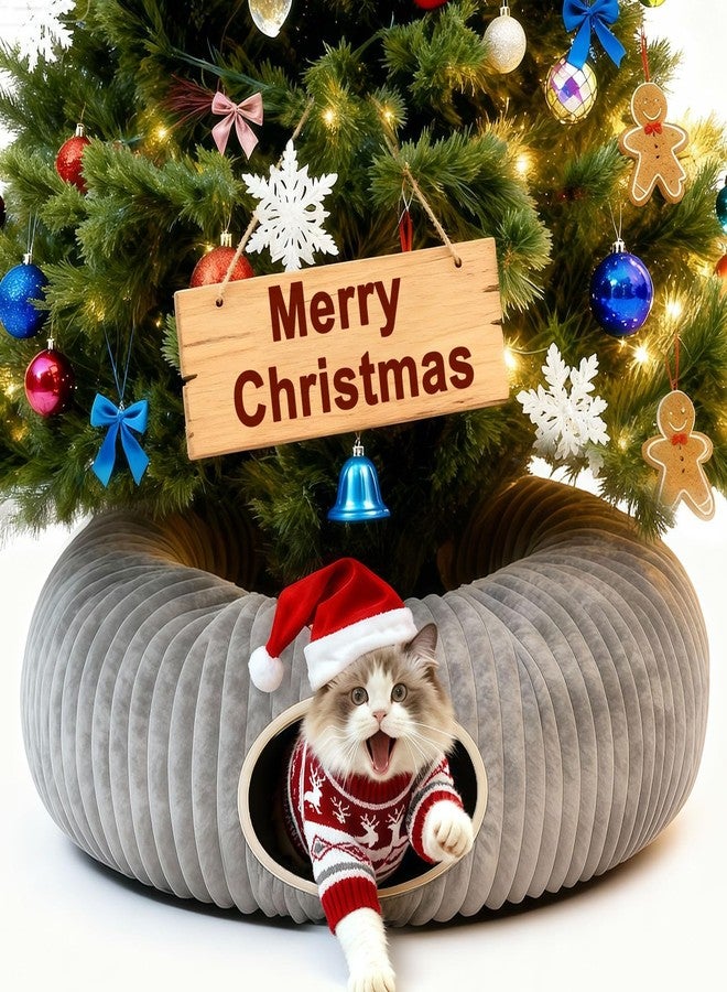MOYMO Cat Tunnel Bed for Indoor Cats, Peekaboo Cat Cave Bed,Soft Cat Donut Tunnel for Kitten Large Cats, Cat Tunnel Christmas Tree Skirt, Grey - Image 1