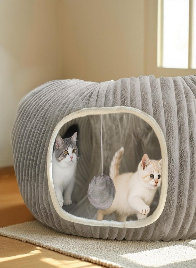 MOYMO Cat Tunnel Bed for Indoor Cats, Peekaboo Cat Cave Bed,Soft Cat Donut Tunnel for Kitten Large Cats, Cat Tunnel Christmas Tree Skirt, Grey - Image 2