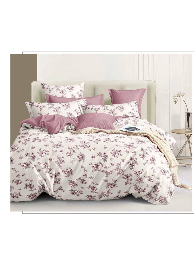 طقم مفروشات قطني مكون من 4 قطع - غطاء لحاف 160×210 سم، شرشف مطاطي 120×200+25 سم، و2 غطاء وسادة - مقاس فردي، ناعم ومسامي