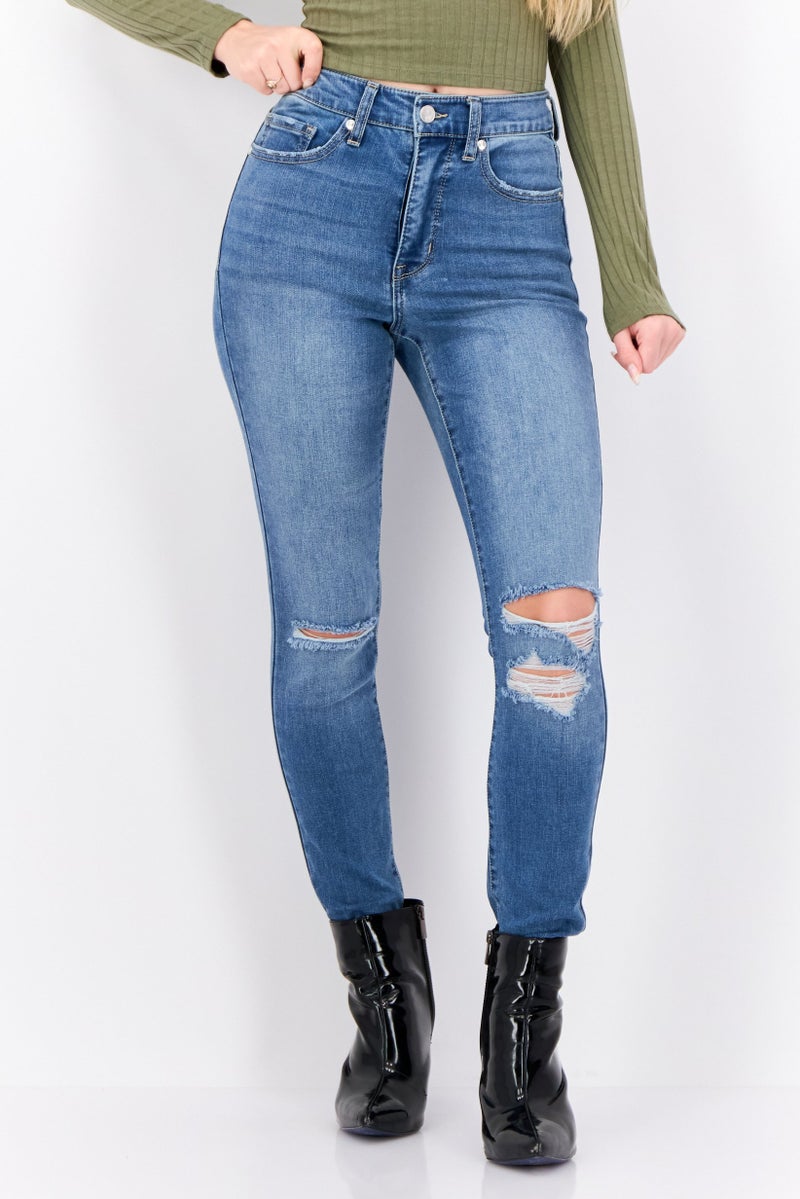 Sam Edelman Women Washed Skinny Fit High Rise Stretchable Jeans, Blue - Image 1