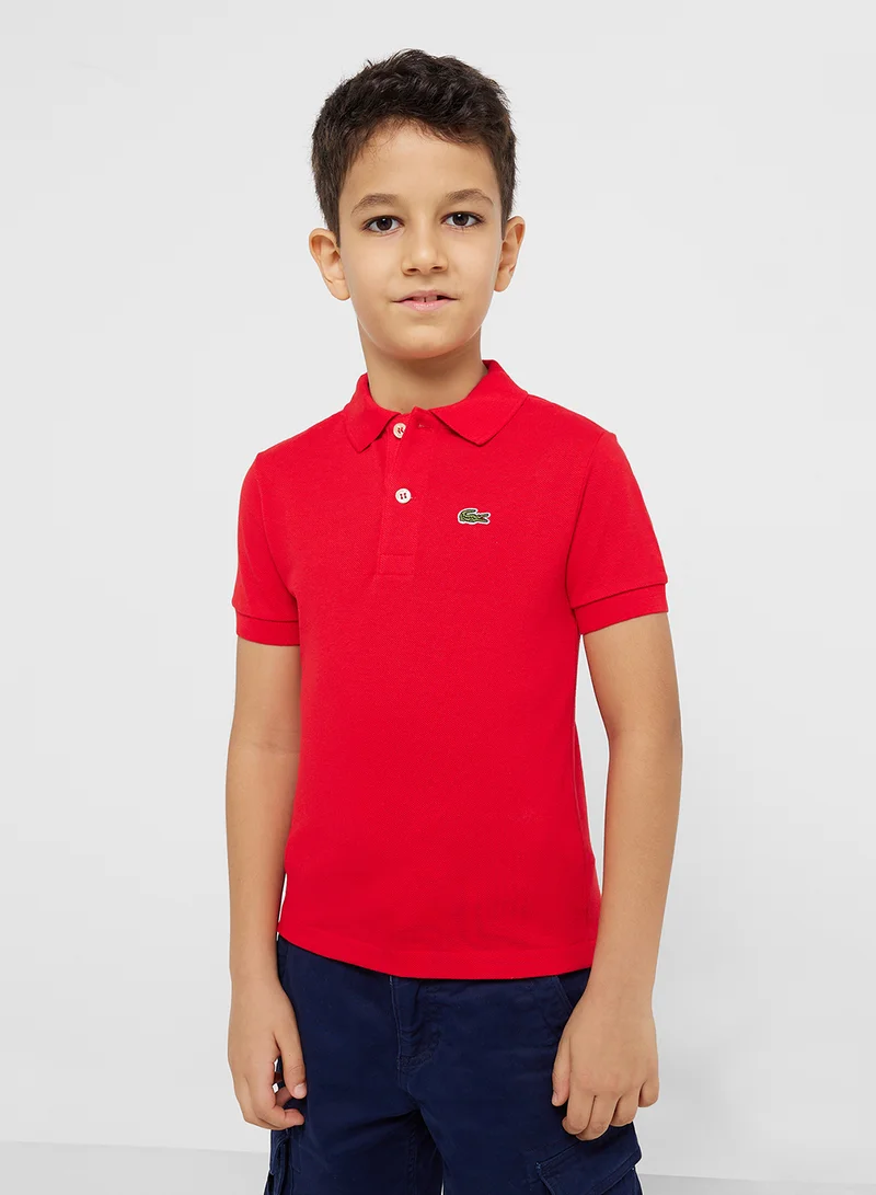 LACOSTE Kids Ribbed Sleeve Polo
