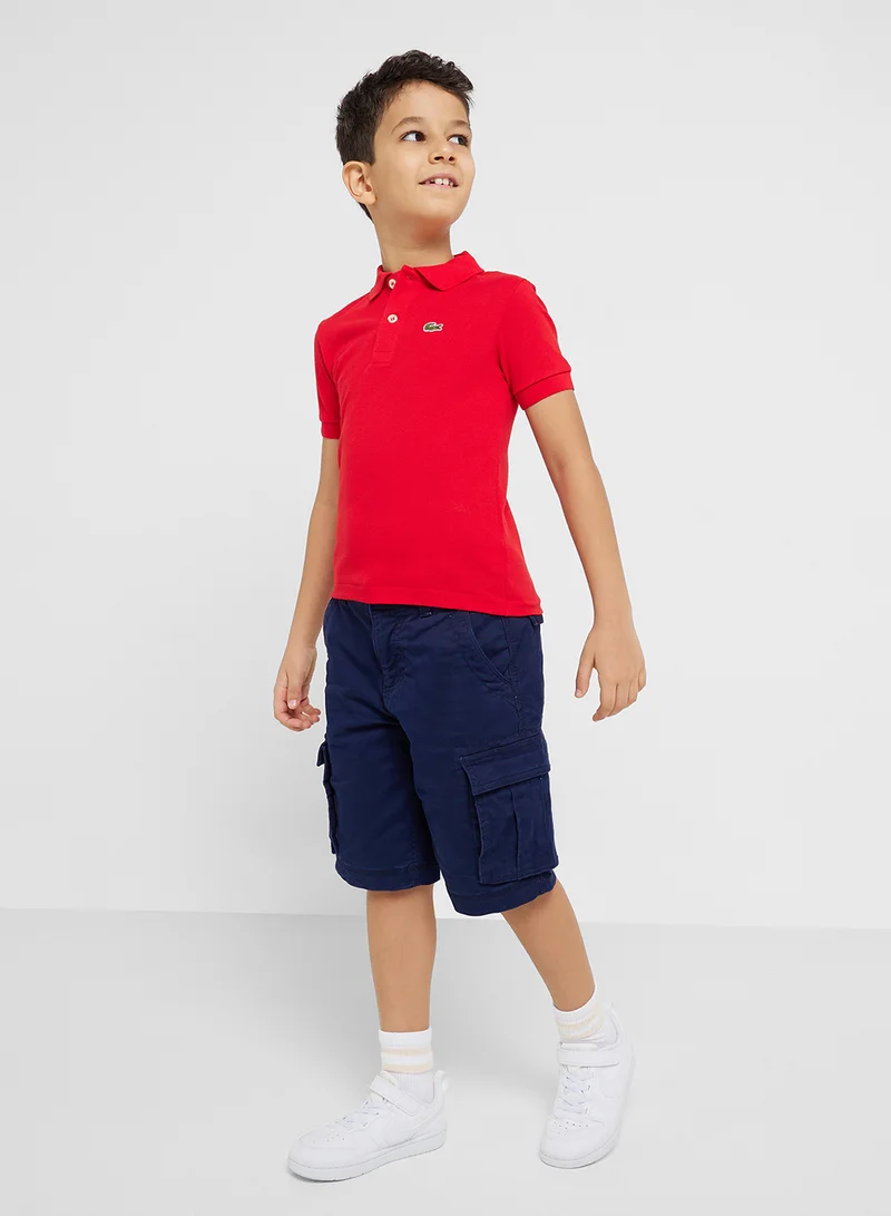 LACOSTE Kids Ribbed Sleeve Polo
