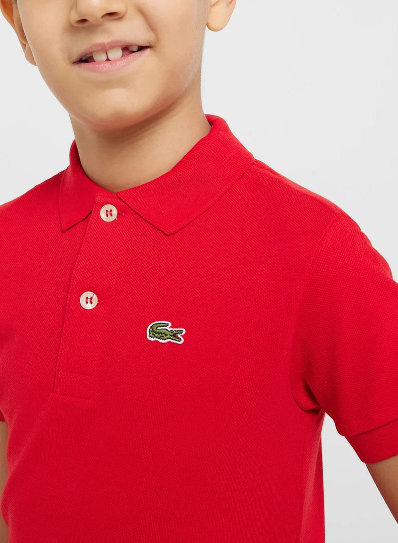 LACOSTE Kids Ribbed Sleeve Polo