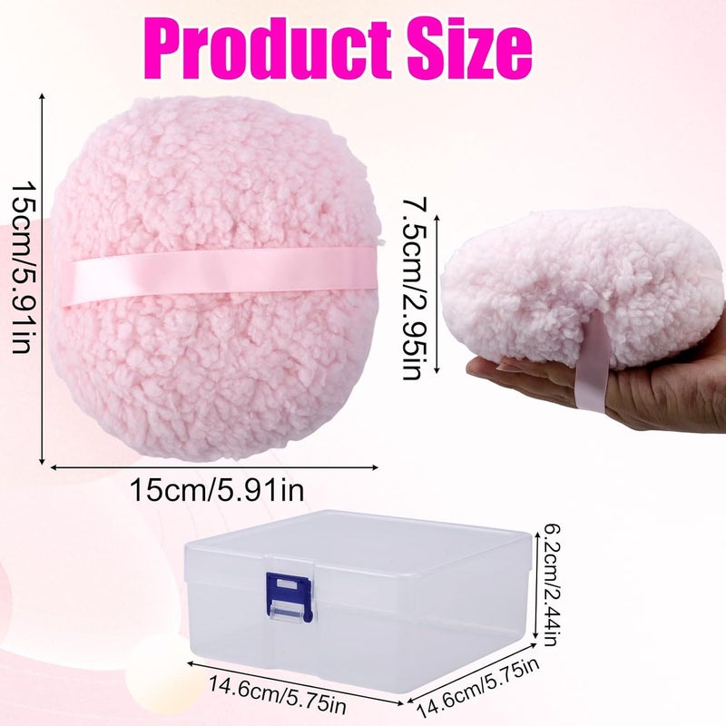 Plush puff oversized, puff talcum powder, puff body powder, pink with storage box - Image 2