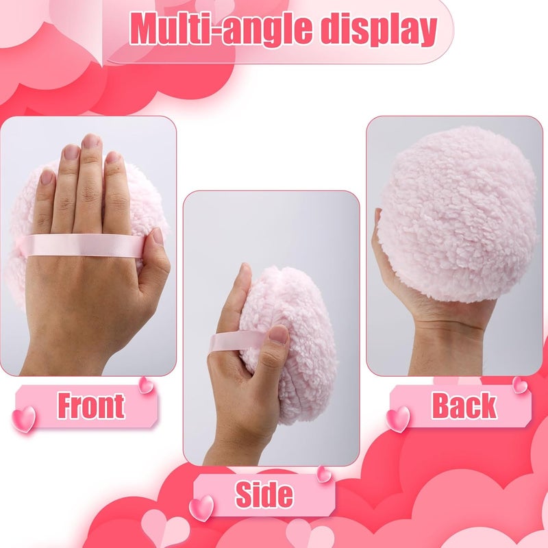 Plush puff oversized, puff talcum powder, puff body powder, pink with storage box - Image 3