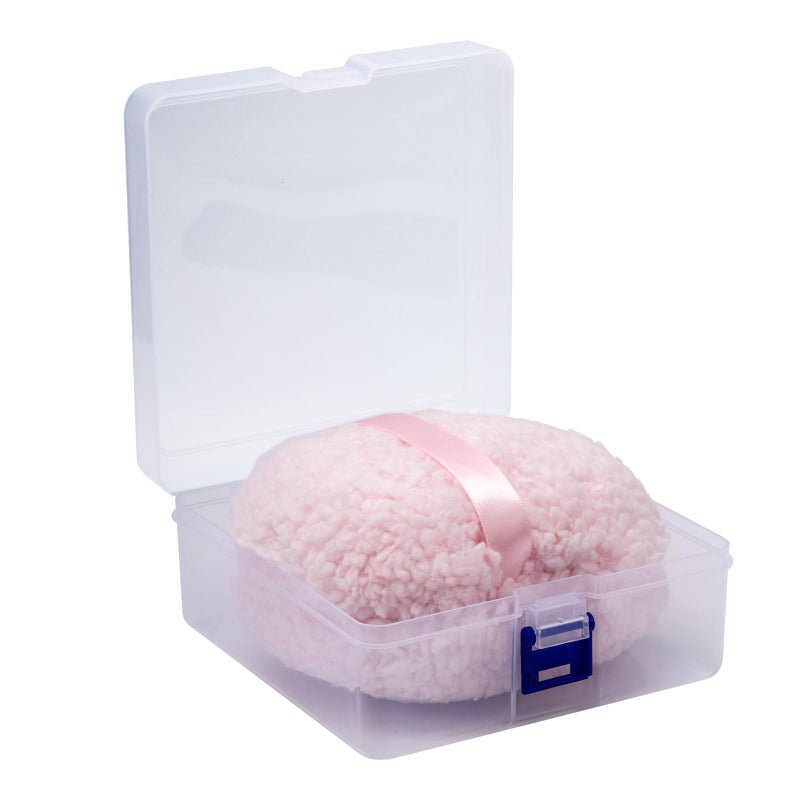 Plush puff oversized, puff talcum powder, puff body powder, pink with storage box - Image 1