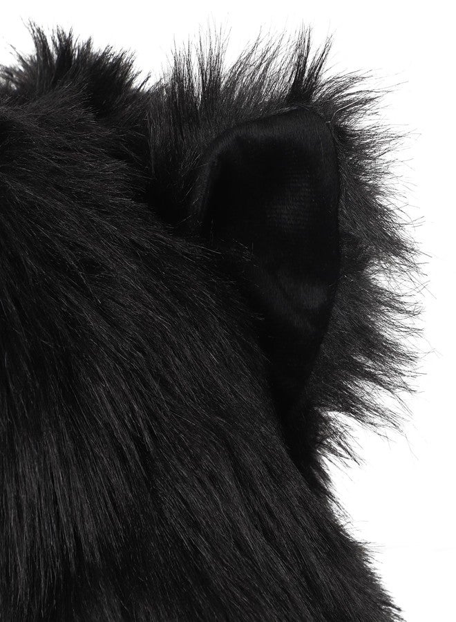 PURFUN Winter Faux Fur Animal Hat Hooded Scarf Full Pockets Paws Mittens Wolf Hood 3 in 1 Plush Ear Flaps Cap Hoodie Furry Gloves Fuzzy Warm Head Cover Beanie Headwear Halloween Cosplay Party Costume - Image 5