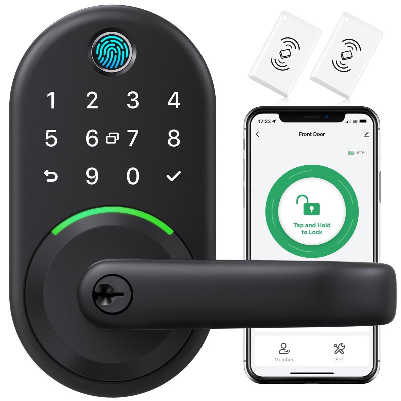 Yamiry Smart Door Handle Lock with Keypad: Yamiry Fingerprint Smart Knob - Keyless Entry Digital Lock for Front Door - Deadbolt with APP - Generate Passcode Remotely - DIY Installation - Image 1