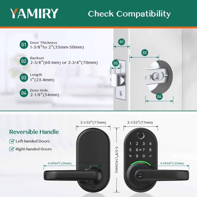 Yamiry Smart Door Handle Lock with Keypad: Yamiry Fingerprint Smart Knob - Keyless Entry Digital Lock for Front Door - Deadbolt with APP - Generate Passcode Remotely - DIY Installation - Image 5