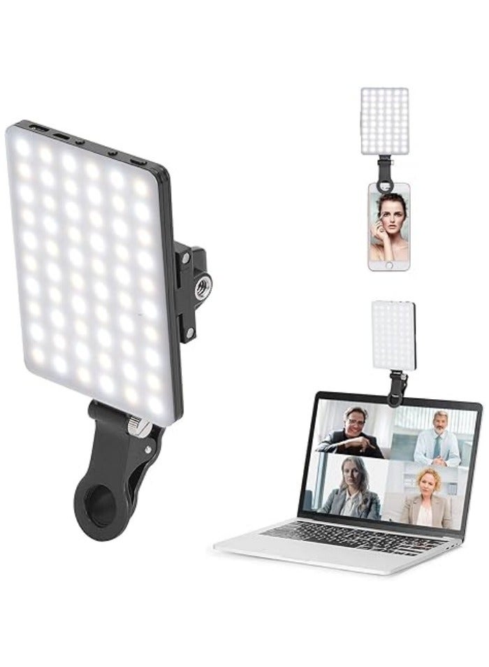 ضوء فيديو قابل للشحن مع 60 LED، مزود بمشبك أمامي وخلفي، 3 أوضاع للإضاءة، مناسب للهواتف، الآيباد، اللابتوب، لاستخدامات التجميل، التيك توك، السيلفي، الفلوج. - Image 1