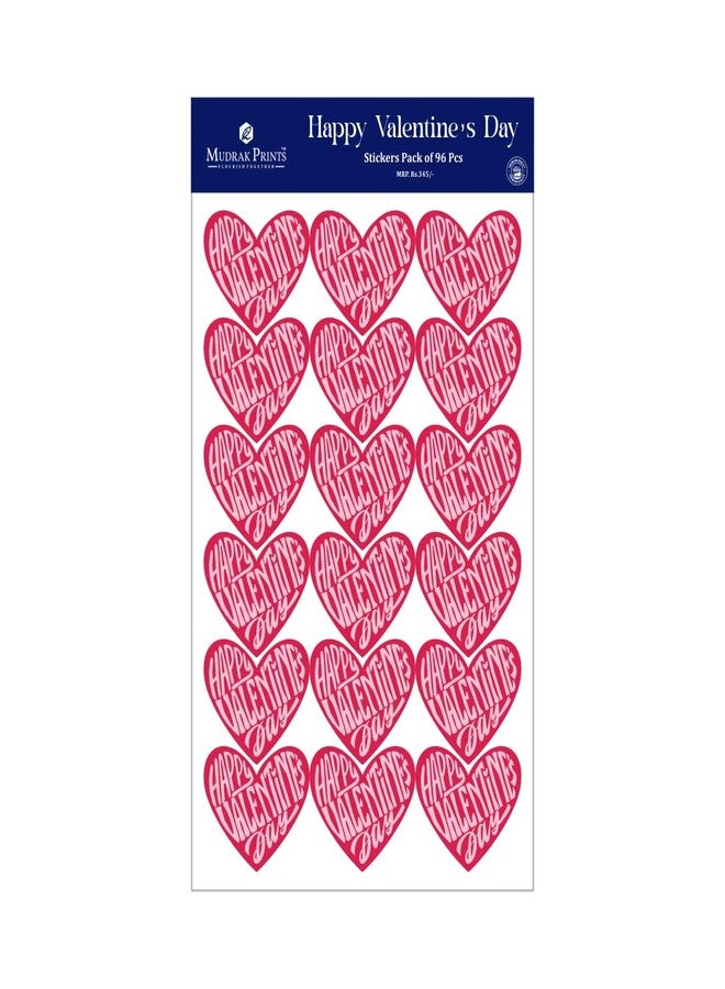 Mudrak Prints Valentine's Day Heart Stickers, Pack of 96, Pink, Decorative Self-Adhesive Labels - Image 1