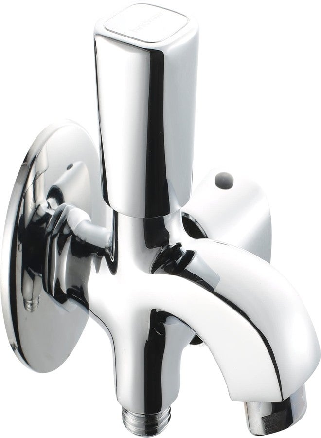 Hindware F740004CP Dove 2 Way Bib Cock with Wall Flange, Brass with Chrome Finish | 12-Year Manufacturer Warranty