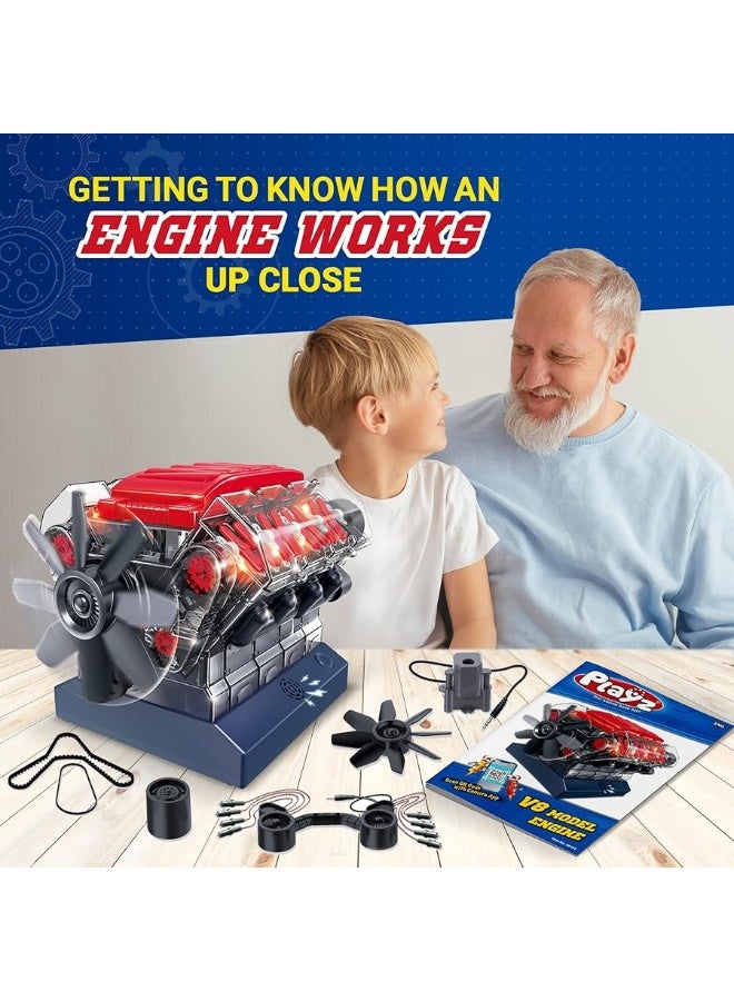 Playz V8 Combustion Engine Model Kit That Runs Build Your Own STEM Mini V8 Model Engine Kit for Adults Kids Age 12 Visible V8 Mini Engine Kit That Works for Adult w 270 STEM Parts - Image 1