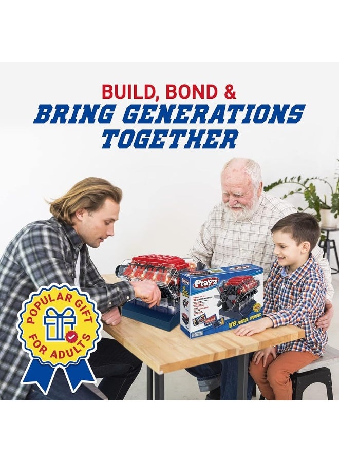 Playz V8 Combustion Engine Model Kit That Runs Build Your Own STEM Mini V8 Model Engine Kit for Adults Kids Age 12 Visible V8 Mini Engine Kit That Works for Adult w 270 STEM Parts - Image 3