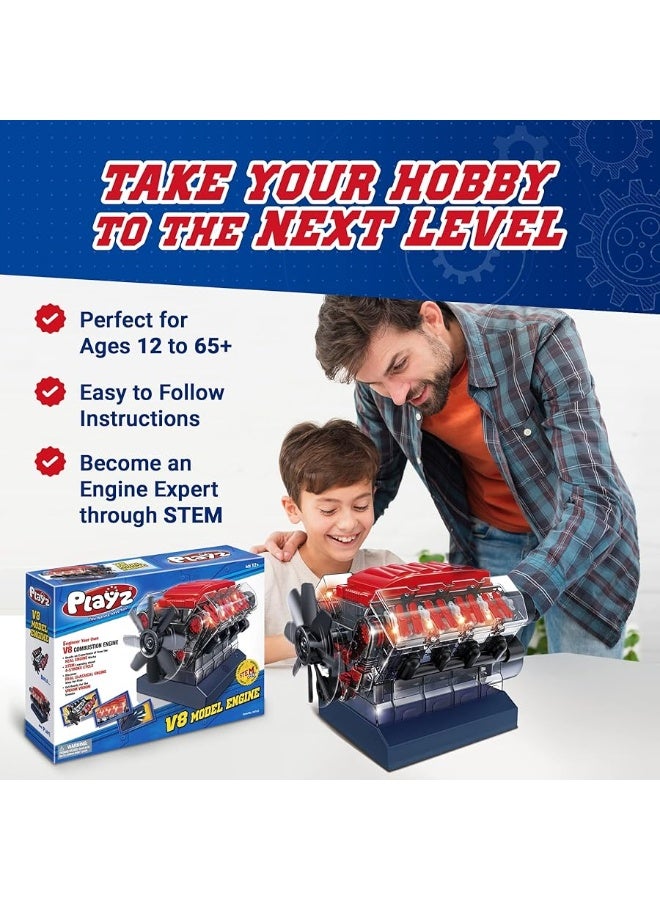 Playz V8 Combustion Engine Model Kit That Runs Build Your Own STEM Mini V8 Model Engine Kit for Adults Kids Age 12 Visible V8 Mini Engine Kit That Works for Adult w 270 STEM Parts - Image 5